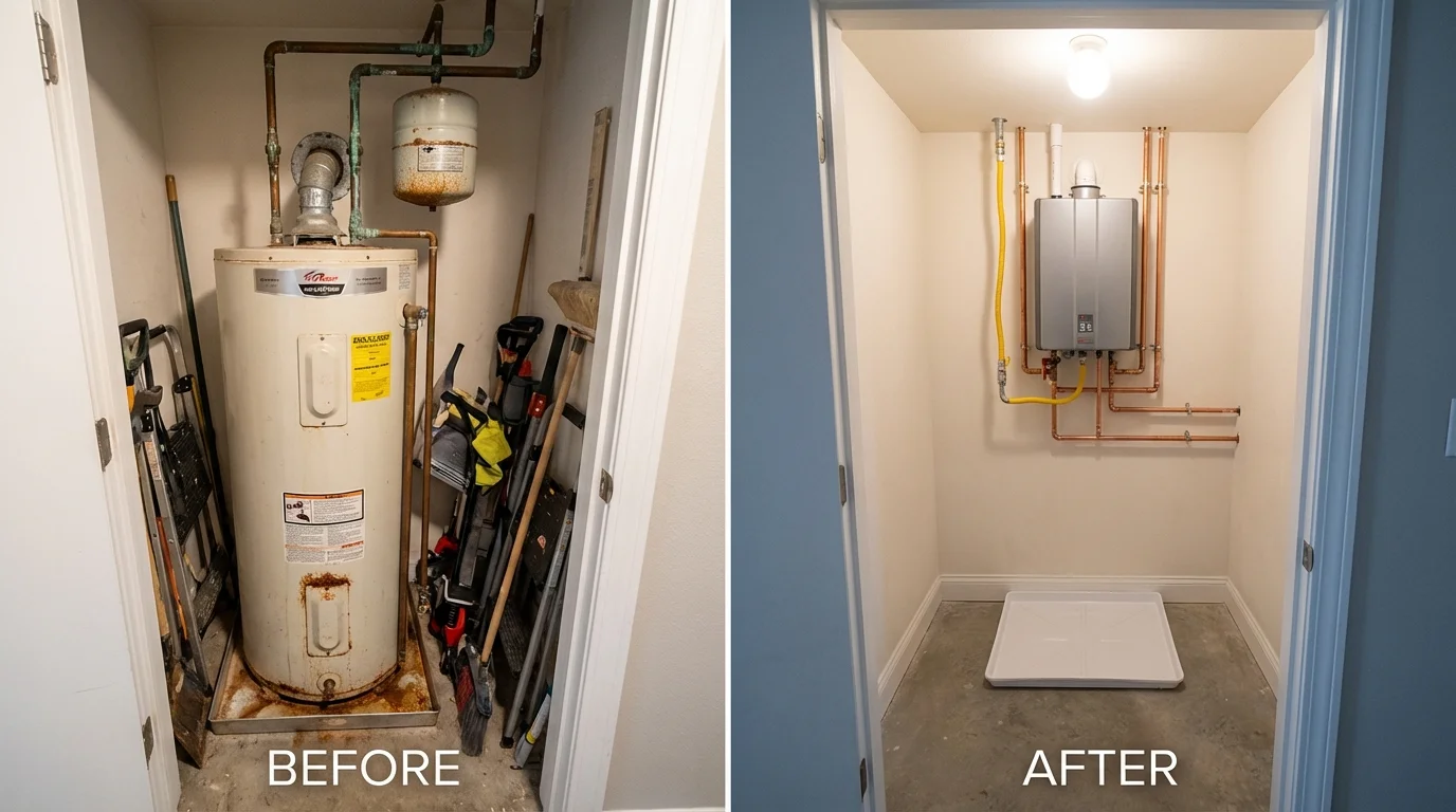 Tank water heater versus wall-mounted tankless unit comparison for Frostburg, MD homeowners