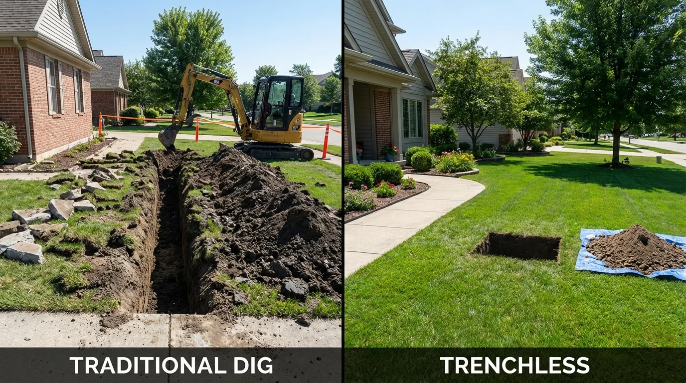 Trenchless sewer repair with minimal yard damage versus traditional excavation in Frostburg, MD